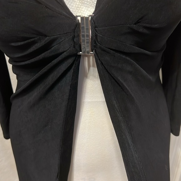 Chico's | Long Black Slinky Cardigan with Silver Clasp at Waist - Picture 12 of 16